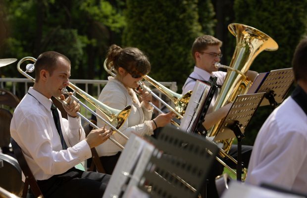 Puzoniści i tubista na pierwszym koncercie Orkiestry – Dni SGGW 2008 (16 maja 2008 r.)